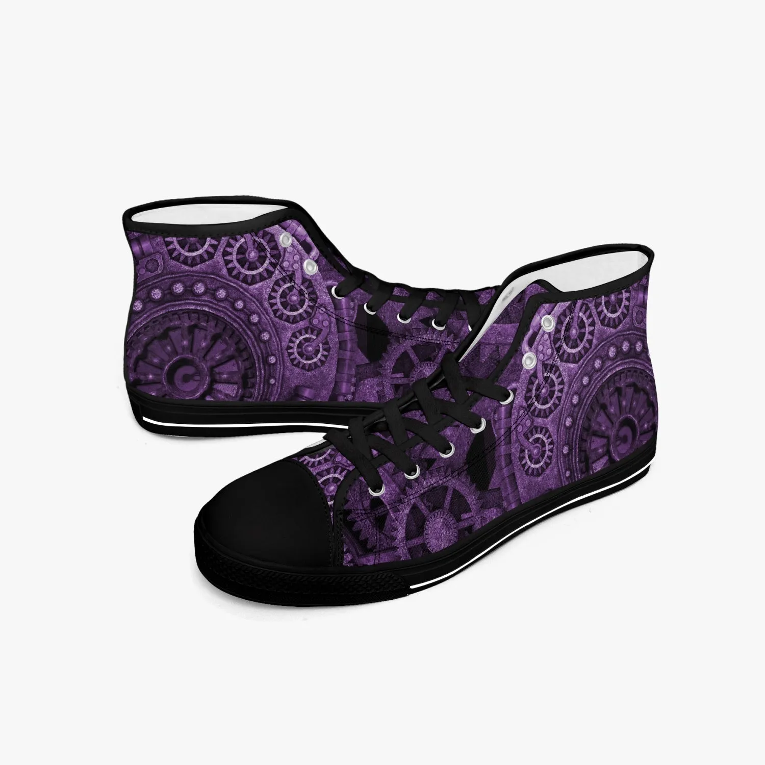 Purple Steampunk Clockwork Gears Hi Top Sneakers (JPSNSTEAM3)
