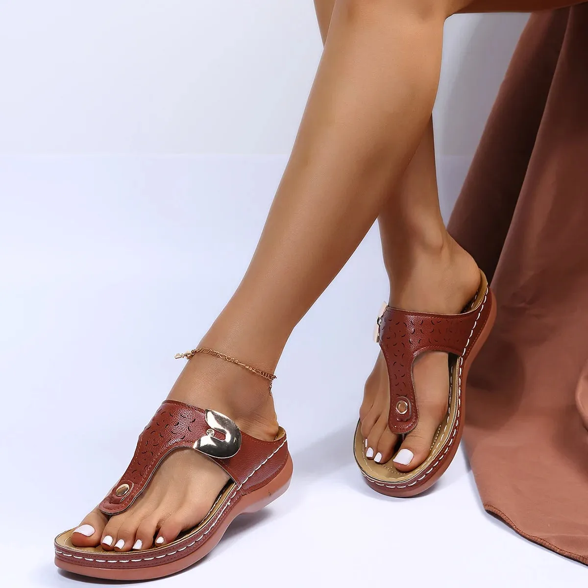 Summer Women's Premium Orthopedic Wedge Sandals: Open Toe Vintage Anti-slip Leather Casual Platform Retro Shoes
