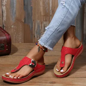 Summer Women's Premium Orthopedic Wedge Sandals: Open Toe Vintage Anti-slip Leather Casual Platform Retro Shoes