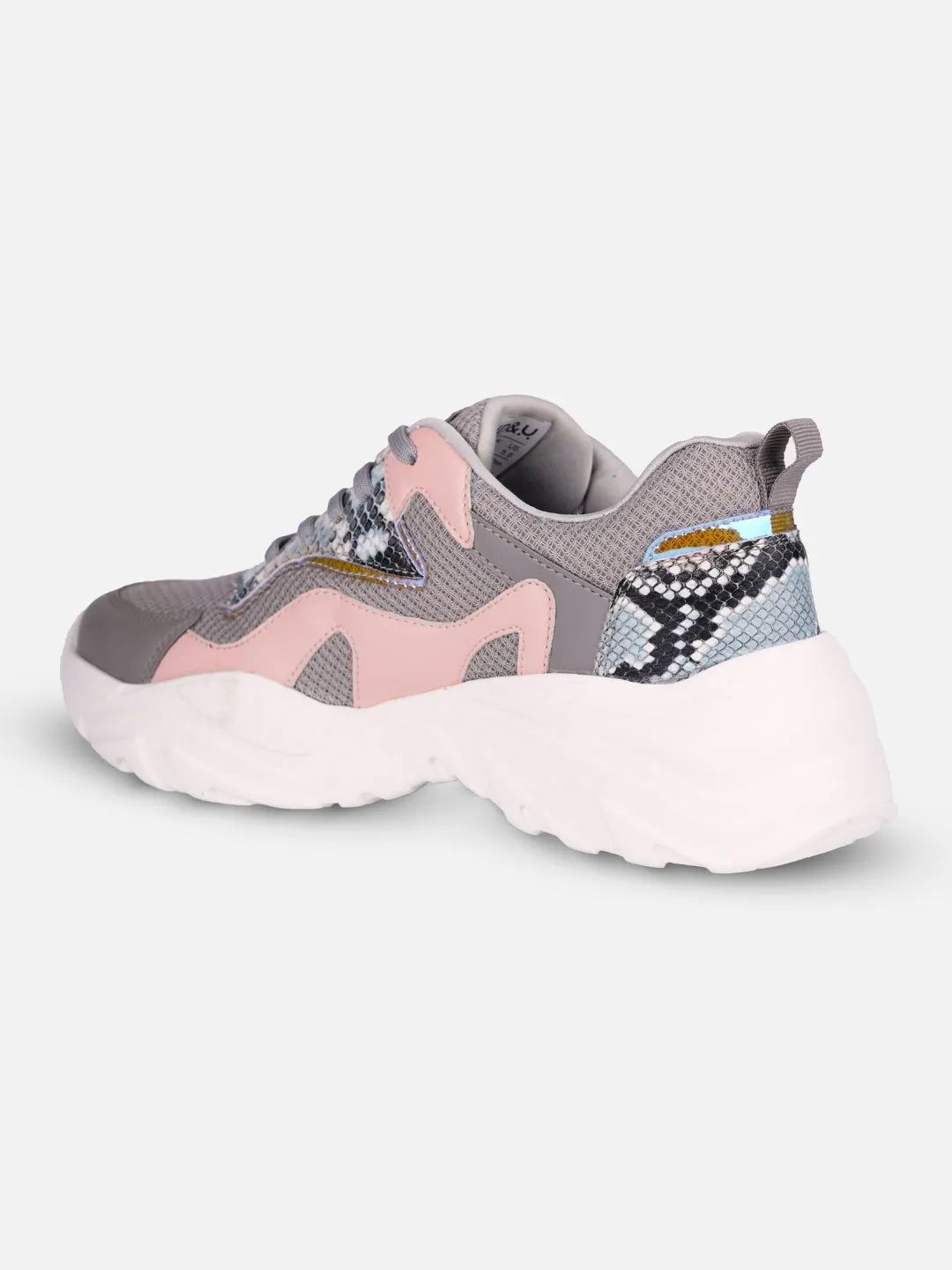 Women's Grey/Pink All Seasons Wearing Sneakers (IU1003)