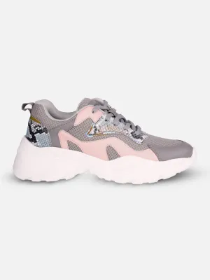 Women's Grey/Pink All Seasons Wearing Sneakers (IU1003)