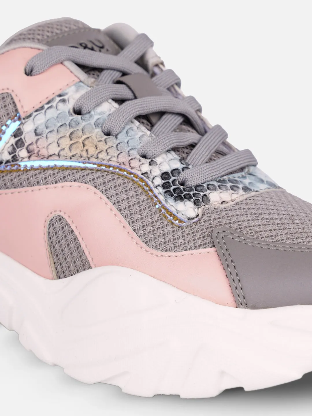 Women's Grey/Pink All Seasons Wearing Sneakers (IU1003)