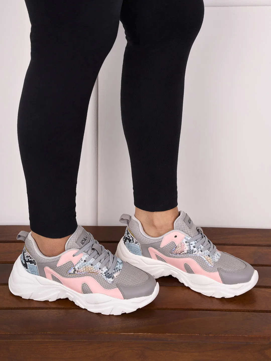 Women's Grey/Pink All Seasons Wearing Sneakers (IU1003)