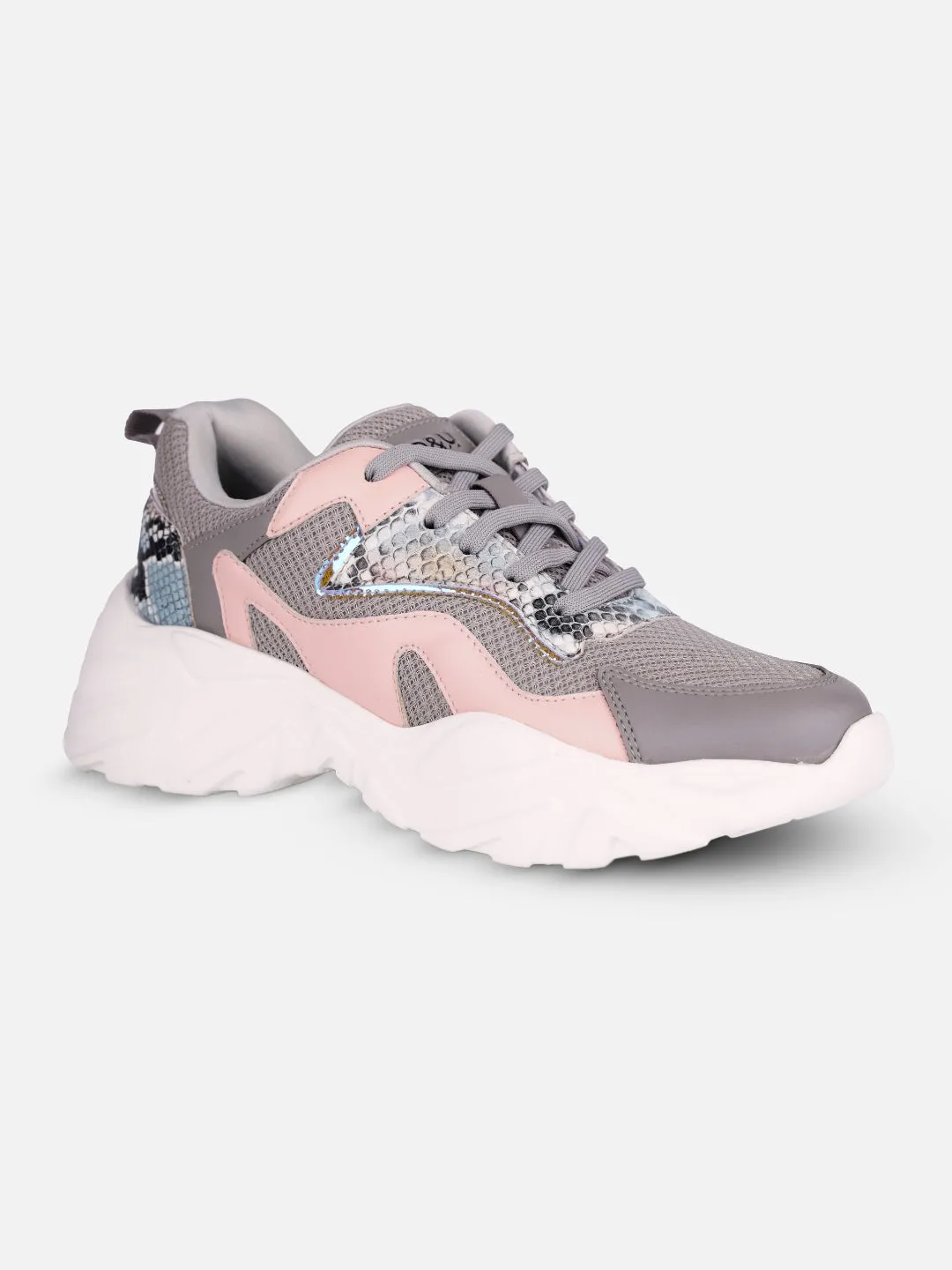 Women's Grey/Pink All Seasons Wearing Sneakers (IU1003)