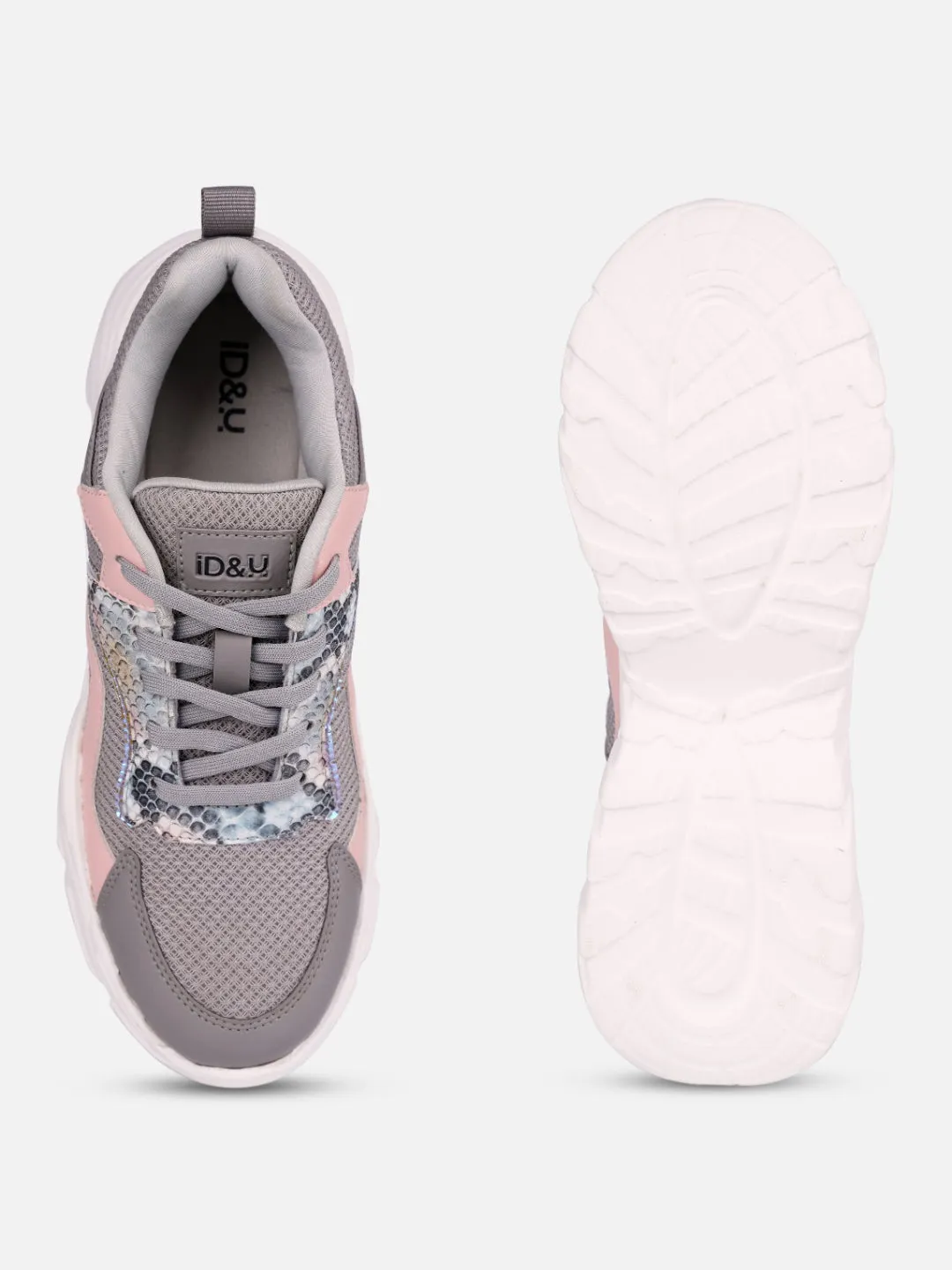 Women's Grey/Pink All Seasons Wearing Sneakers (IU1003)